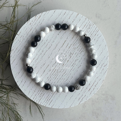 ZODISTONE Yin-Yang Balance Armband (Howlith & Obsidian)